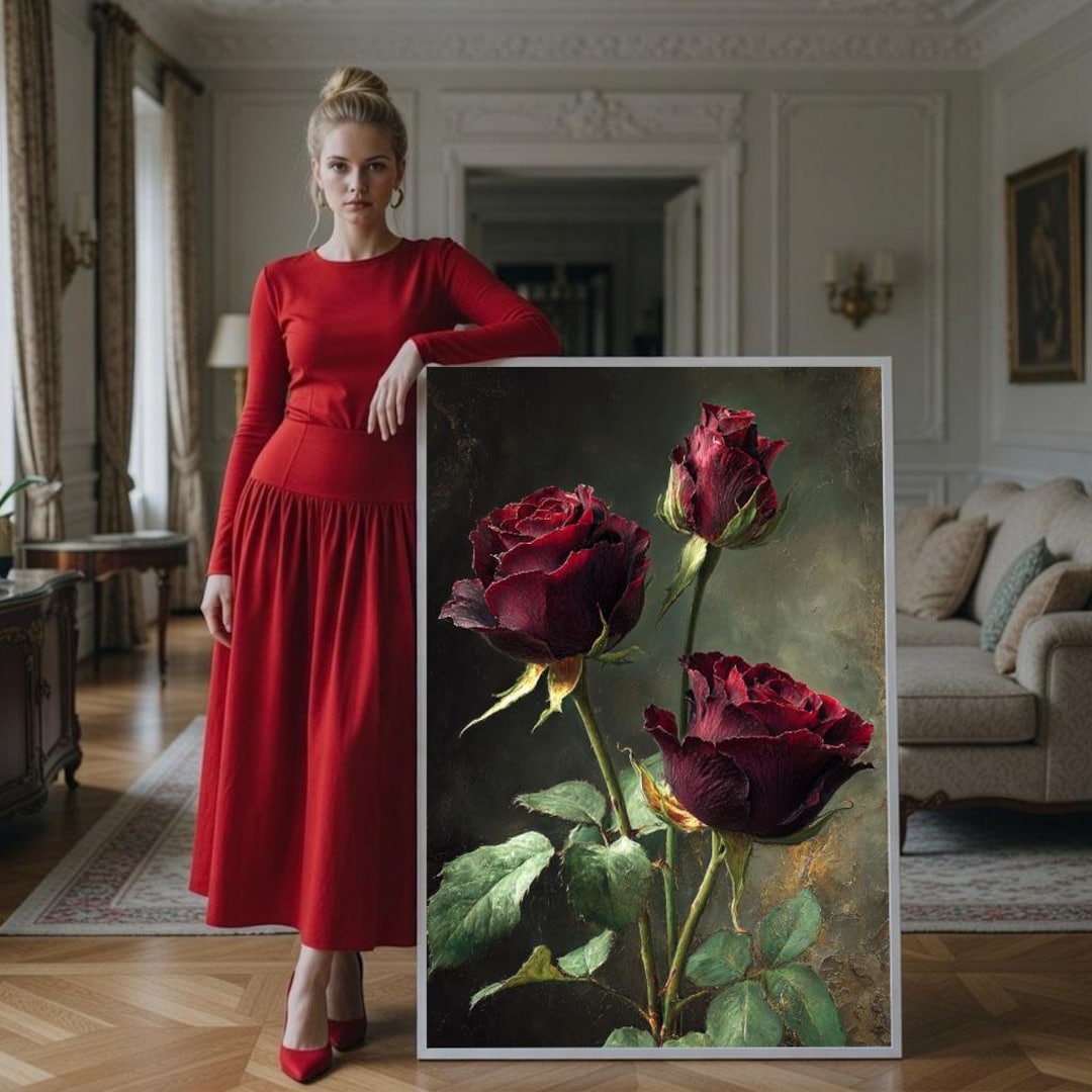 Romantic Red Roses Canvas Wall Art Print Elegant Living Room Decor ...