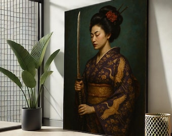 Elegante Samurai Frau Leinwand Wand Kunst Japanischer Krieger Schlafzimmer Dekor Statement Piece