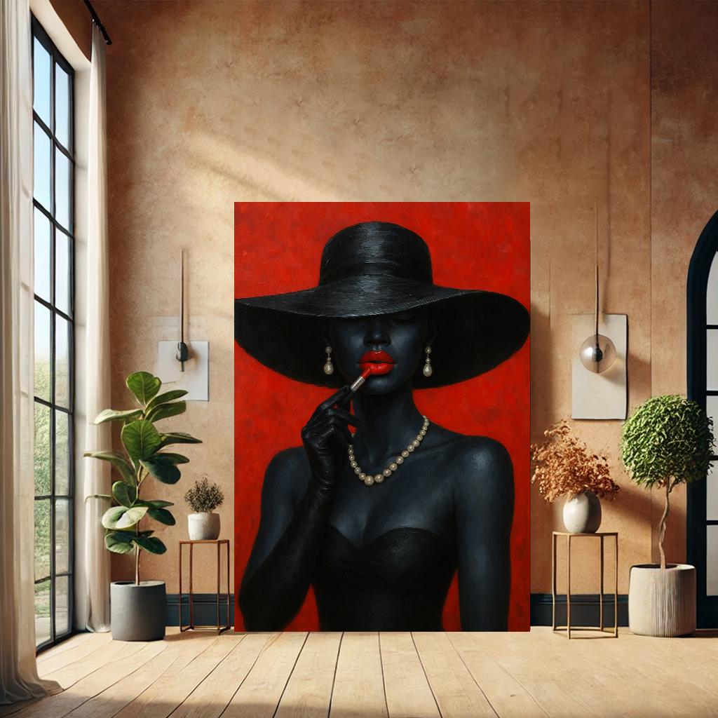 Elegant Black Woman Canvas Wall Art – Red Lipstick Glamour Portrait ...