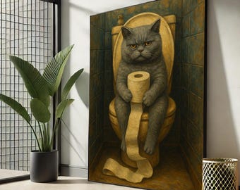 Grumpy Cat Toilet Canvas | Funny Bathroom Wall Art