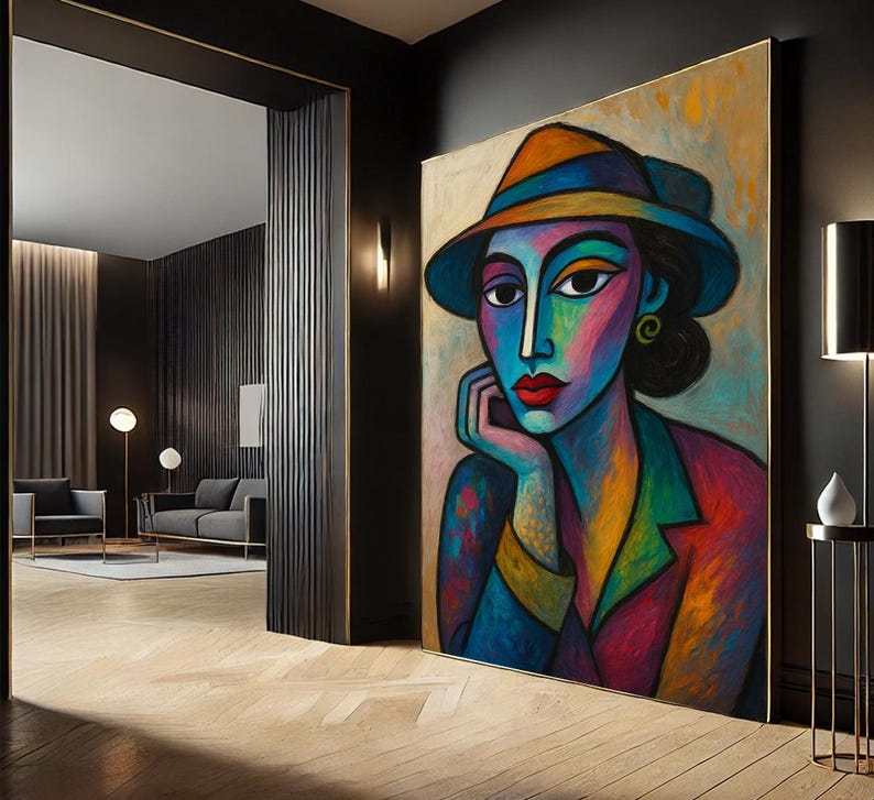 Cubist Woman Portrait Canvas | Vibrant Abstract Modern Art - Etsy