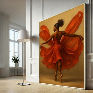 Elegant African Woman Ballet Dancer Canvas Wall Art Print | Modern Living Room Decor | Statement Piece