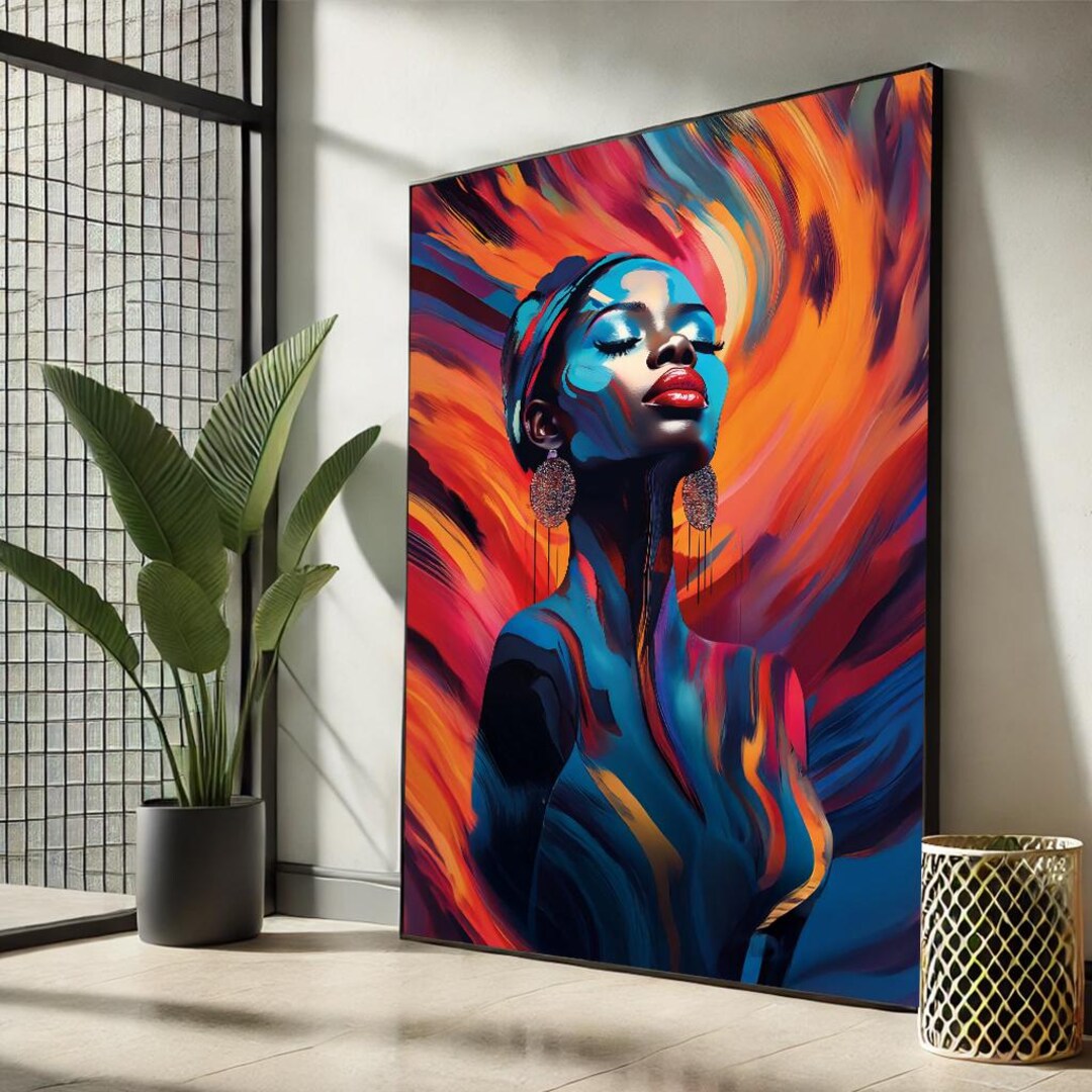 アフロセントリックな抽象女性キャンバス - 大胆でカラフルな肖像画
