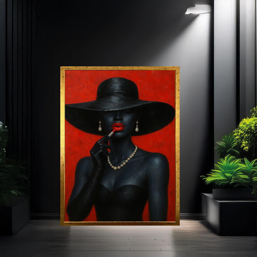 Elegant Black Woman Canvas Wall Art – Red Lipstick Glamour Portrait ...