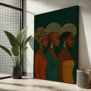 Afro African Women Canvas Art | Vibrant Cultural Portrait Painting – Perfect for Living Room Decor