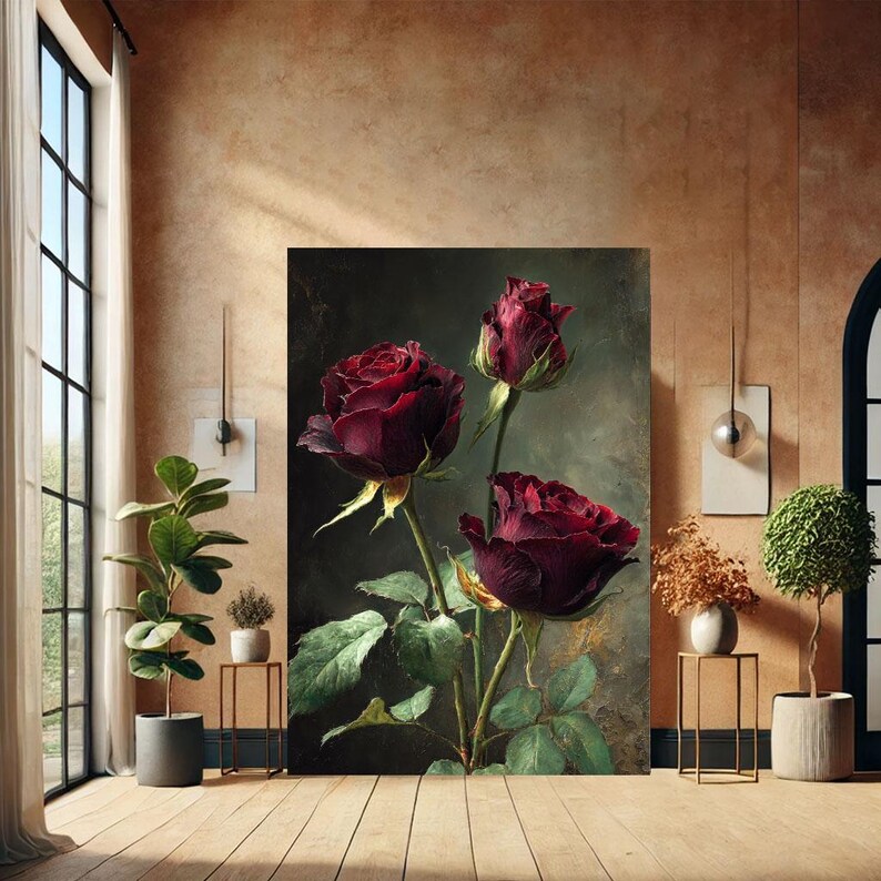 Romantic Red Roses Canvas Wall Art Print Elegant Living Room Decor ...