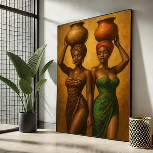 African Black Ethnic Women Canvas Art | Bold African Cultural Decor for Living Room | Vibrant Ethnic Artwork, Unique Gift Idea