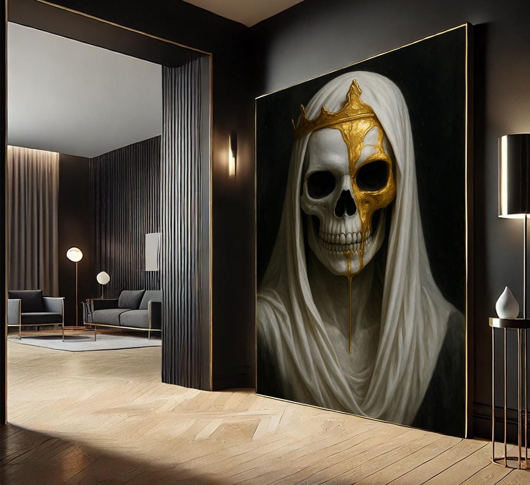 Gothic Skull Queen Canvas | Macabre Gold Crown Art - Etsy