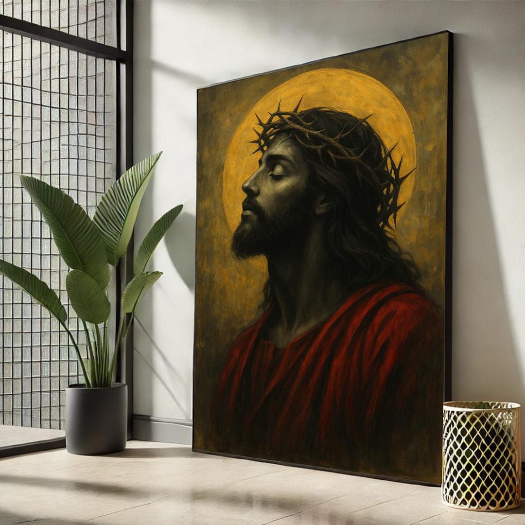 Jesus Christ Canvas Art – Crown of Thorns, Golden Halo - Etsy