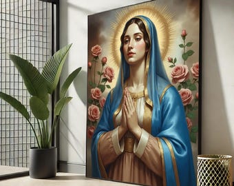 Virgin Mary Canvas Art Print, Catholic Home Decor