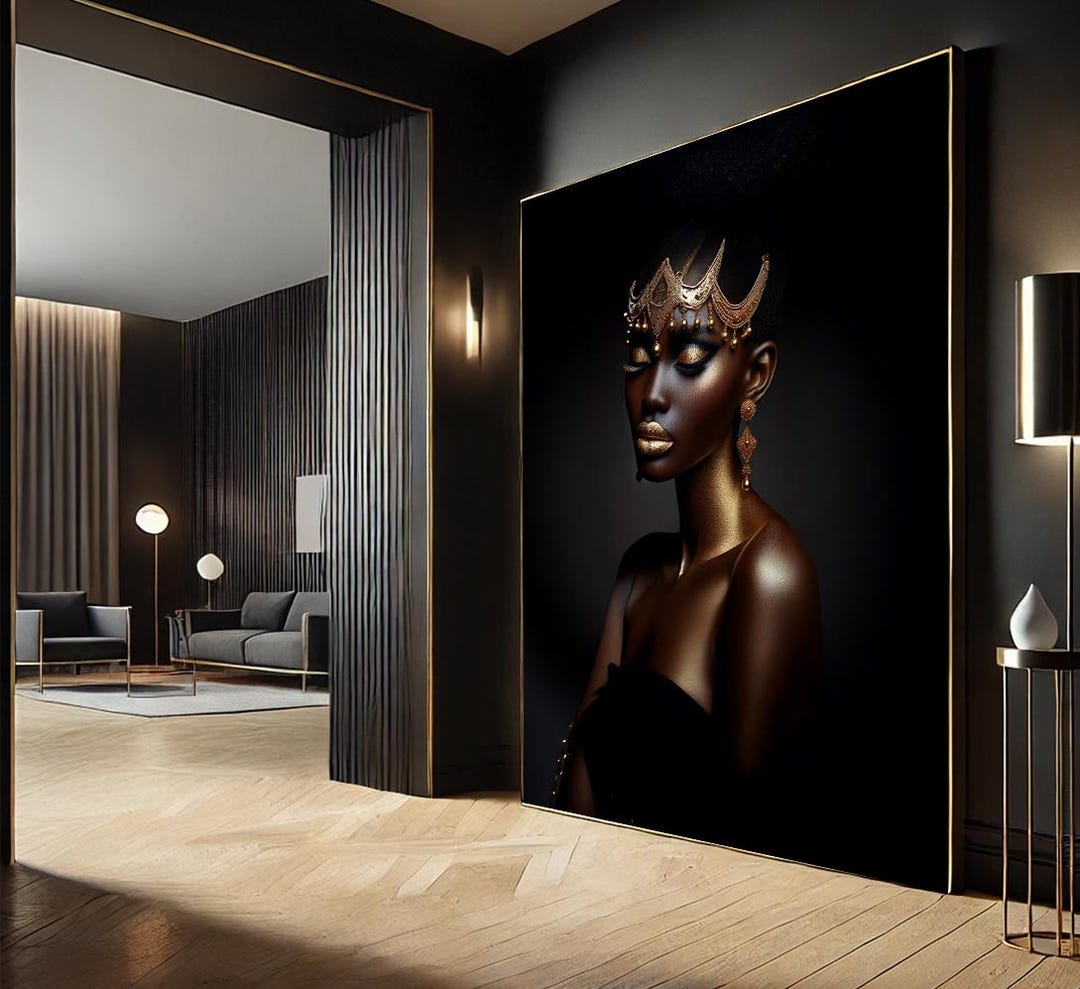 Royal Black Woman Canvas Print – Luxury Afrocentric Gold Wall Art - Etsy