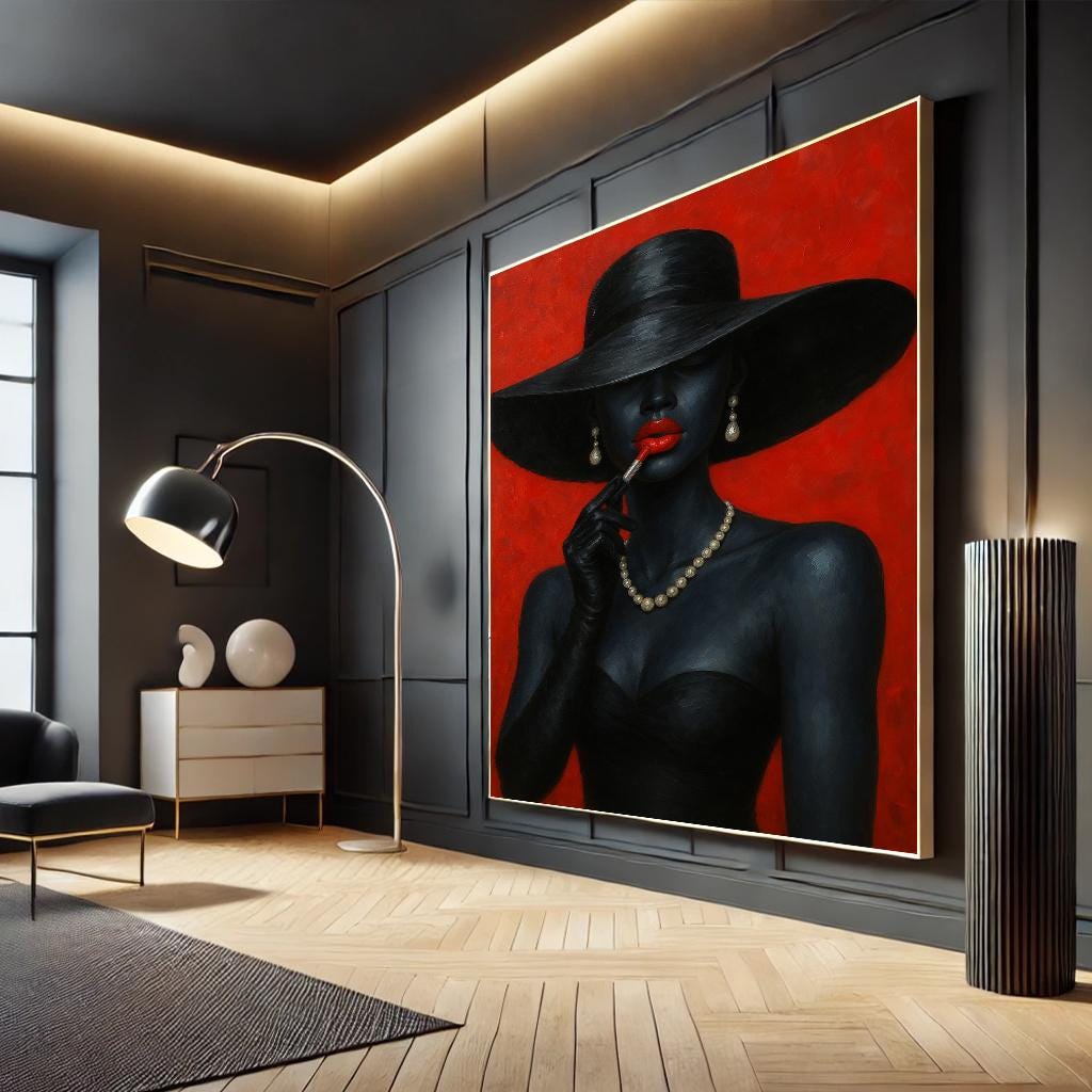 Elegant Black Woman Canvas Wall Art – Red Lipstick Glamour Portrait ...