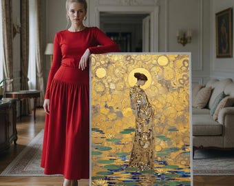 Gustav Klimt Canvas Print: Golden Art Nouveau Woman, Elegant Decor