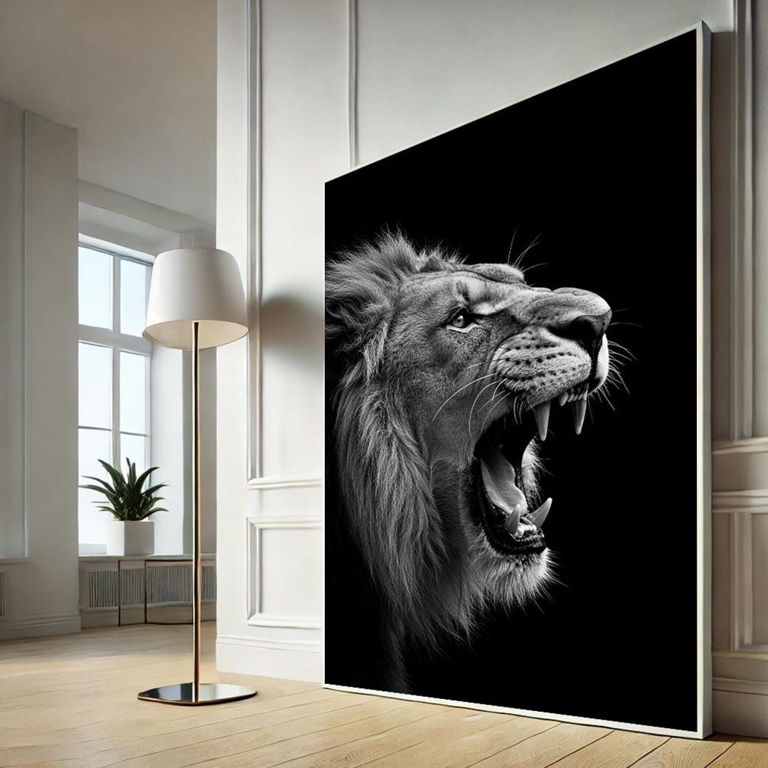 Majestic Lion Roaring Canvas Wall Art Print | Bold Living Room Decor ...
