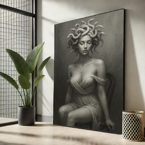 Dark Medusa Woman Canvas | Gothic Mythological Wall Art – Elegant Snake Hair Female Portrait for Bedroom Decor
