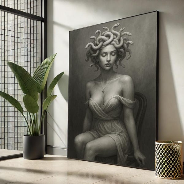 Medusa Canvas Art | Gothic Snake Hair Woman Portrait