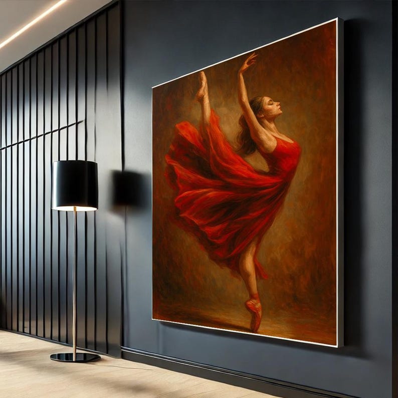 Ballerina in Red Dress Canvas Print | Elegant Living Room Wall Art - Etsy