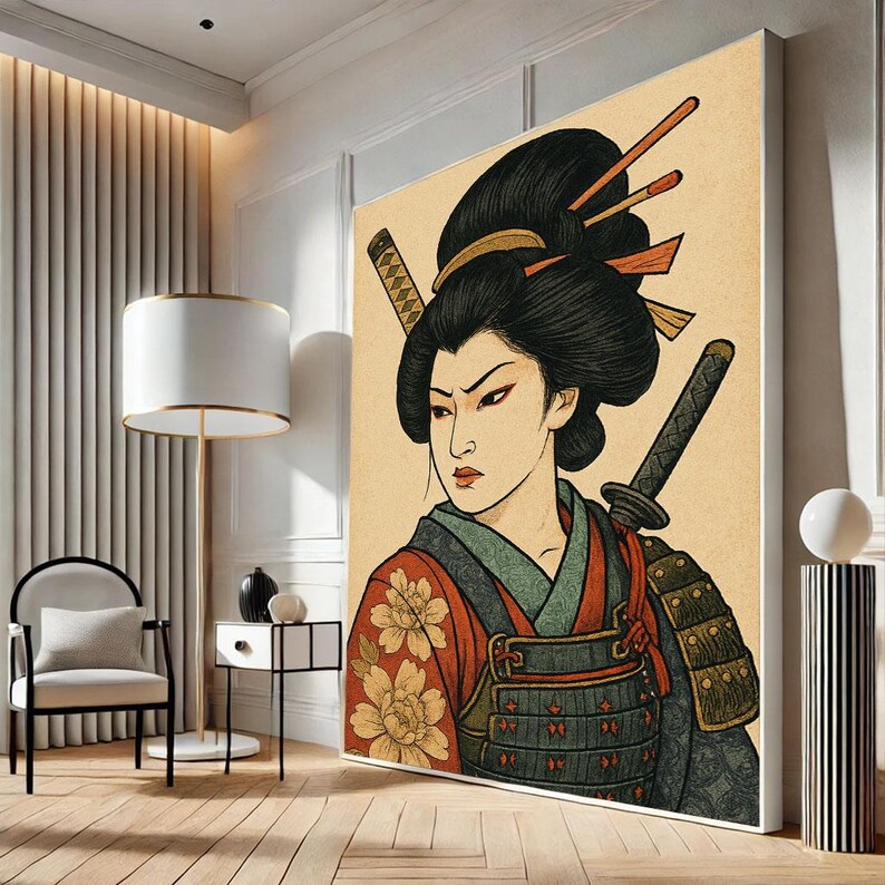 Empowered Samurai Woman Canvas Wall Art Print Cultural Warrior Living