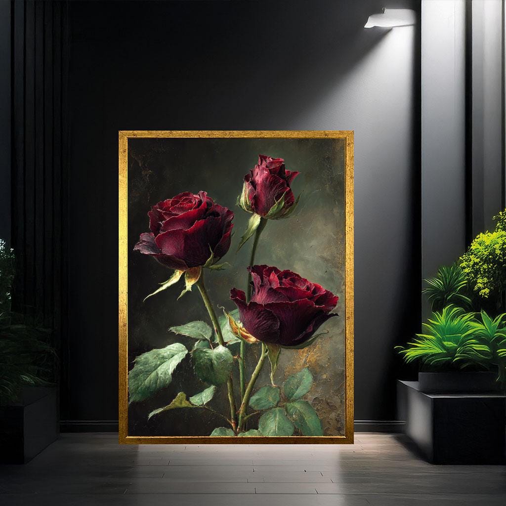 Romantic Red Roses Canvas Wall Art Print Elegant Living Room Decor ...