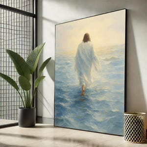Jesus Walking on Water Canvas, Peaceful Christian Wall Art, Faith-Inspired Spiritual Print, Soft Religious Home Decor, Ready to Hang
