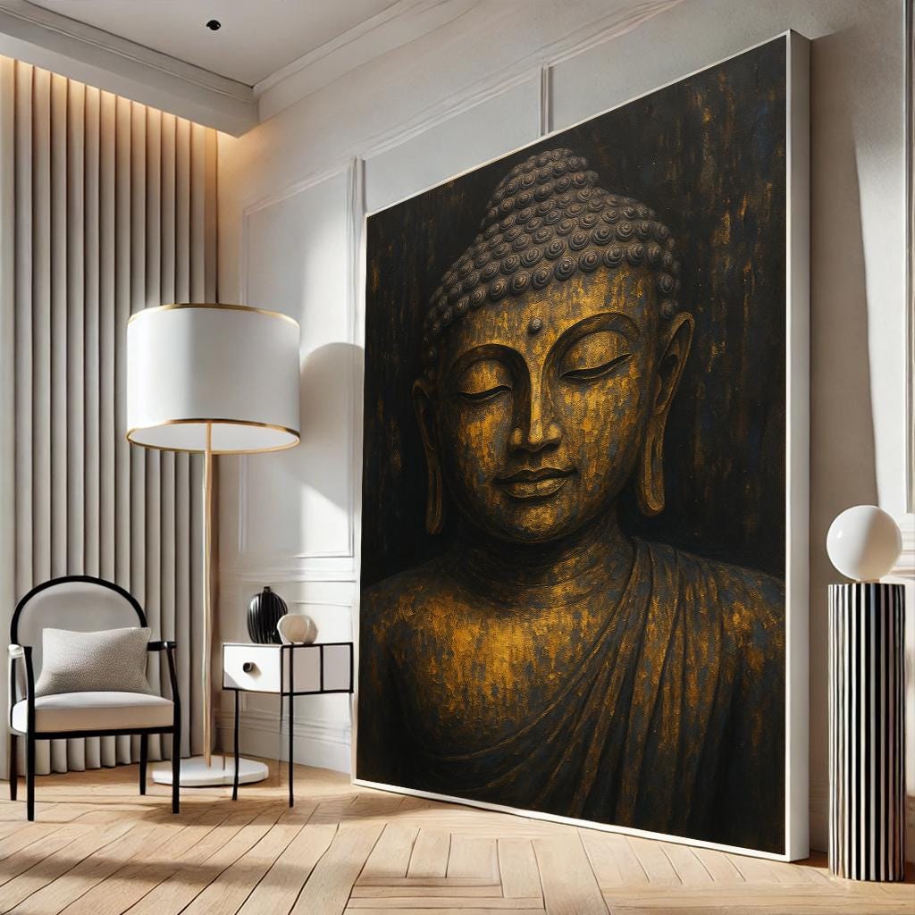 黄金の仏像キャンバスアート – 禅の瞑想、スピリチュアルな壁飾り
