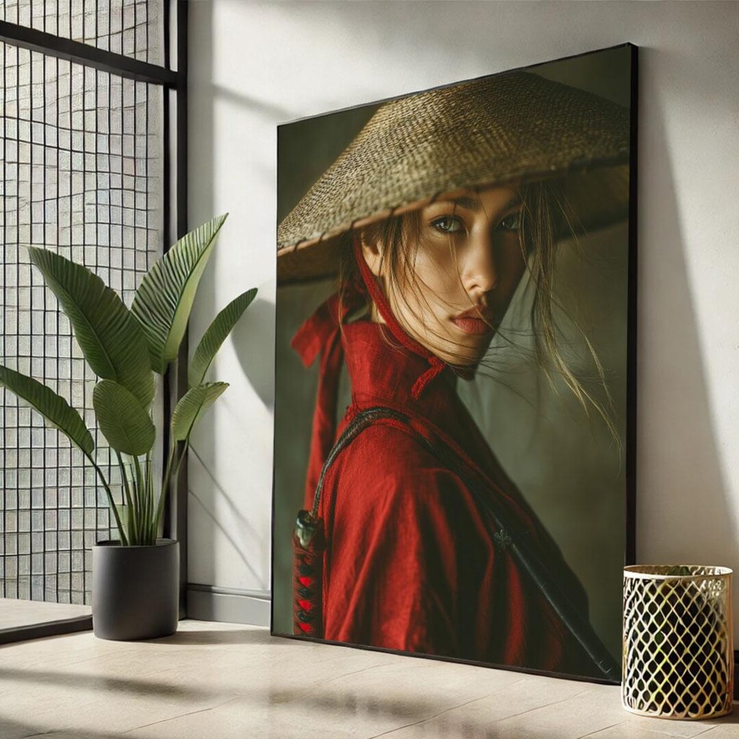 Asian Woman in Red Canvas Print: Modern Wall Art - Etsy