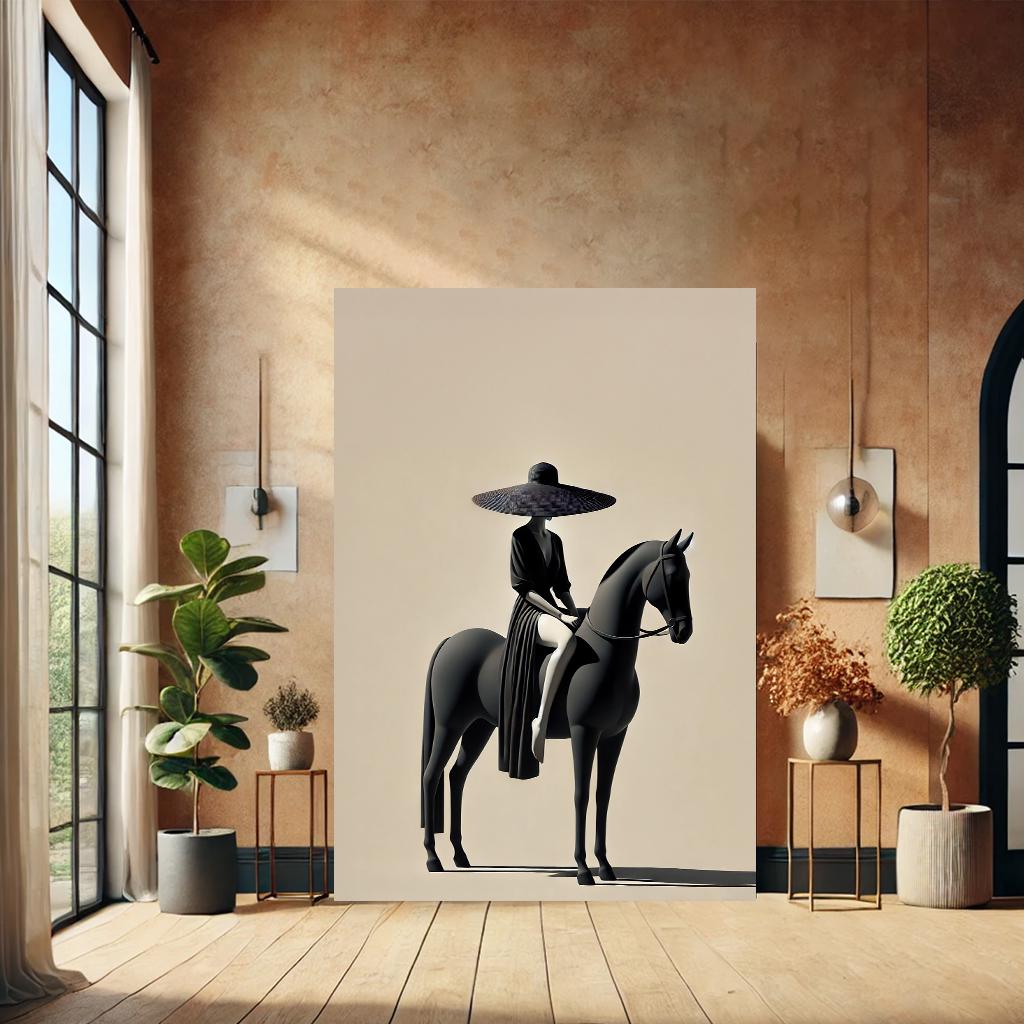 Minimalist Woman on Horse Canvas Wall Art Print | Elegant Home Decor ...
