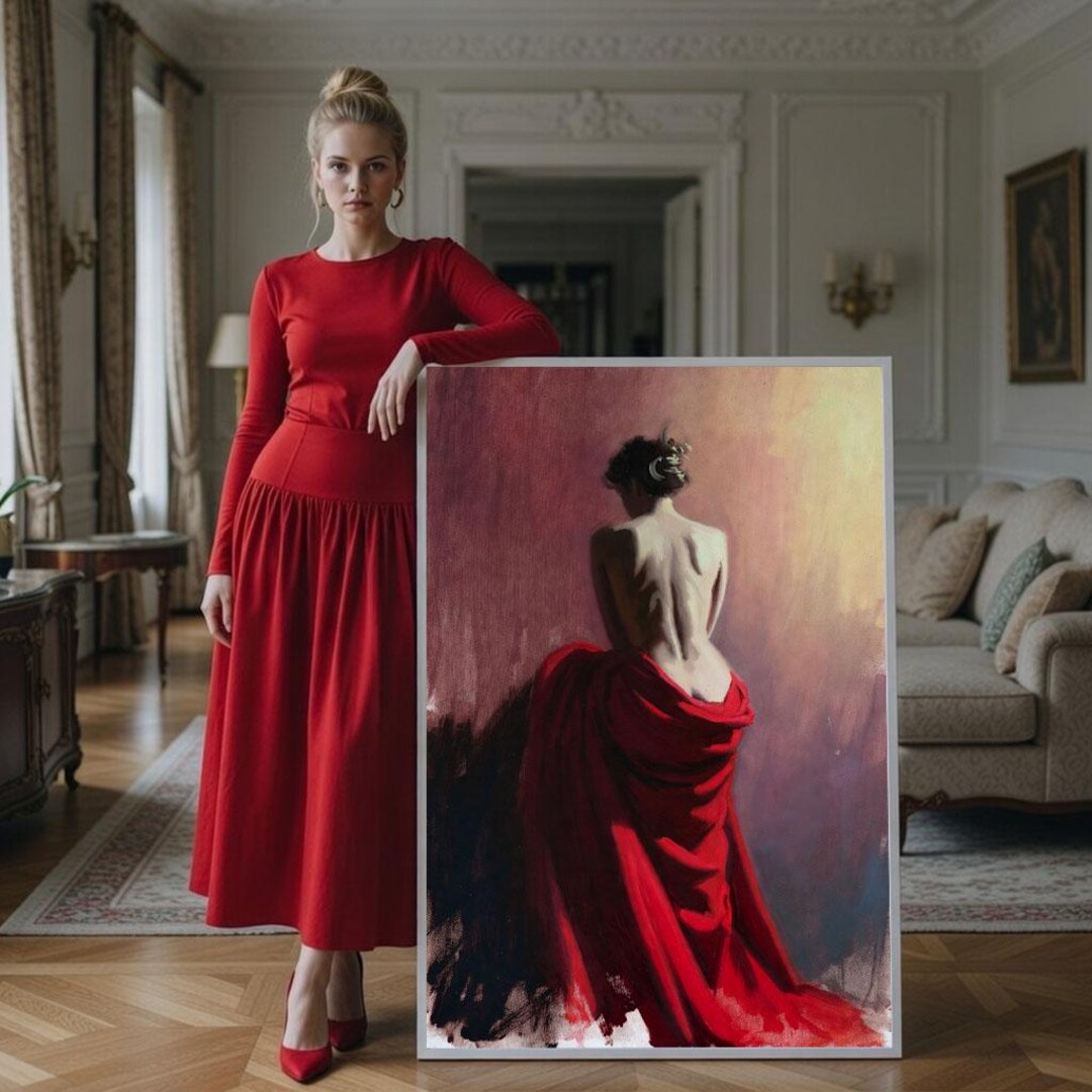 Woman in Red Dress Canvas Print, Romantic Home Decor - Etsy