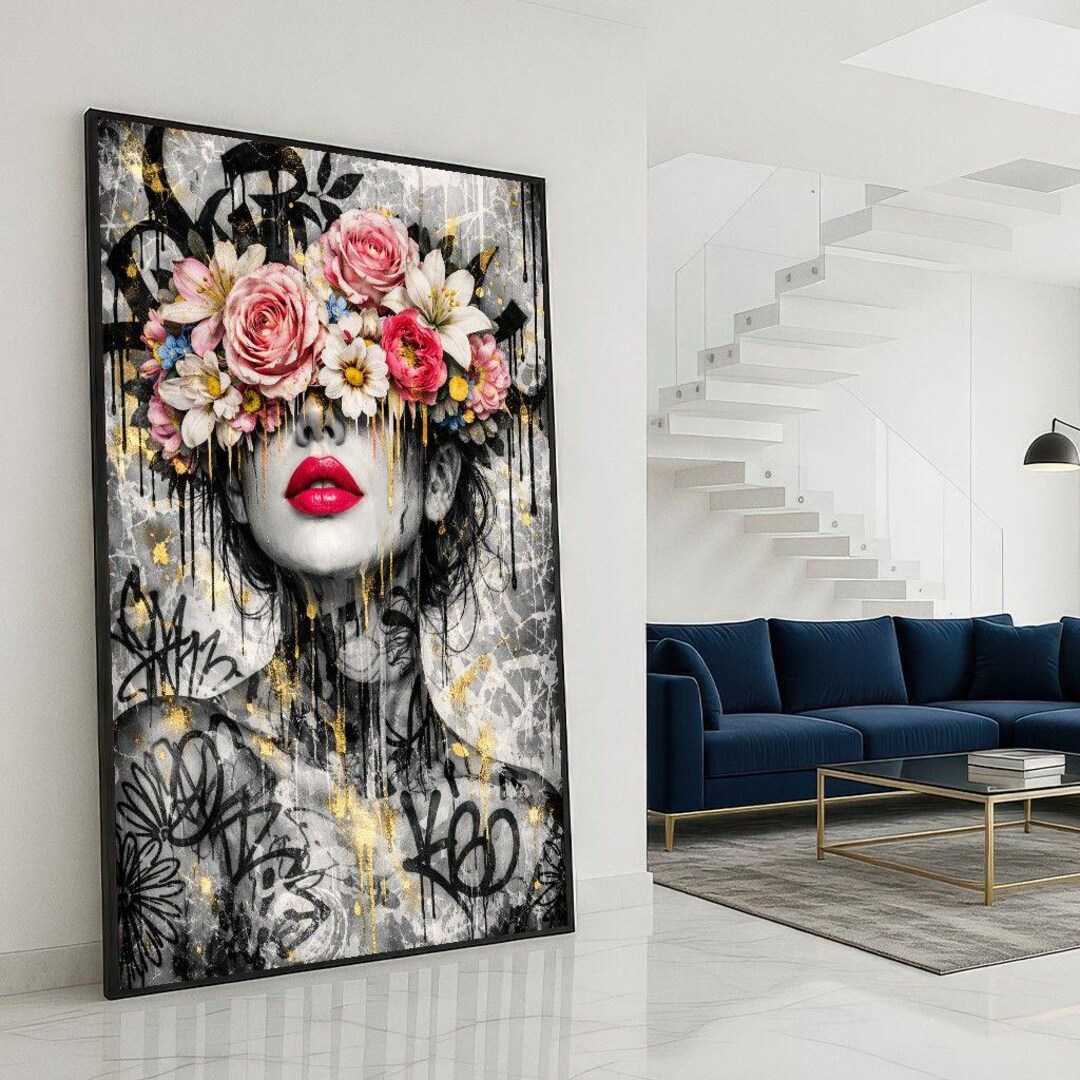 Floral Crown Woman Canvas Wall Art, Portrait Art - Etsy
