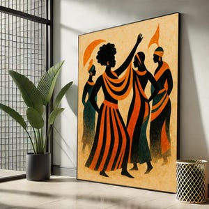 Tribal African Women Art | Bold Ethnic Dance Canvas Wall Art Home Decor Print