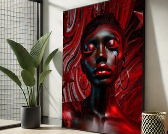 Bold Black Woman Canvas Print | Red Abstract Portrait Wall Art