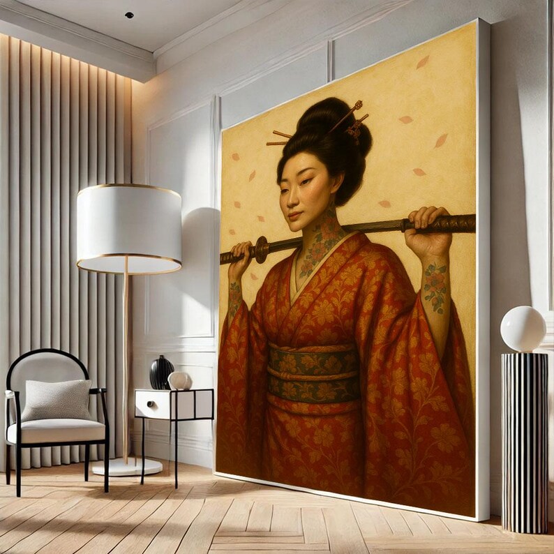 Refined Japanese Geisha Portrait Canvas Wall Art Print Elegant Living ...