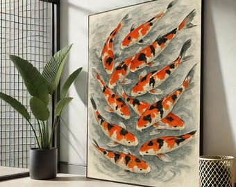 Koi Fischteich Leinwanddruck, Moderne japanische Wandkunst