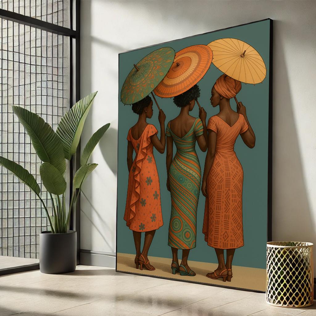 Elegant African Women With Umbrellas | Bold Cultural Canvas Wall