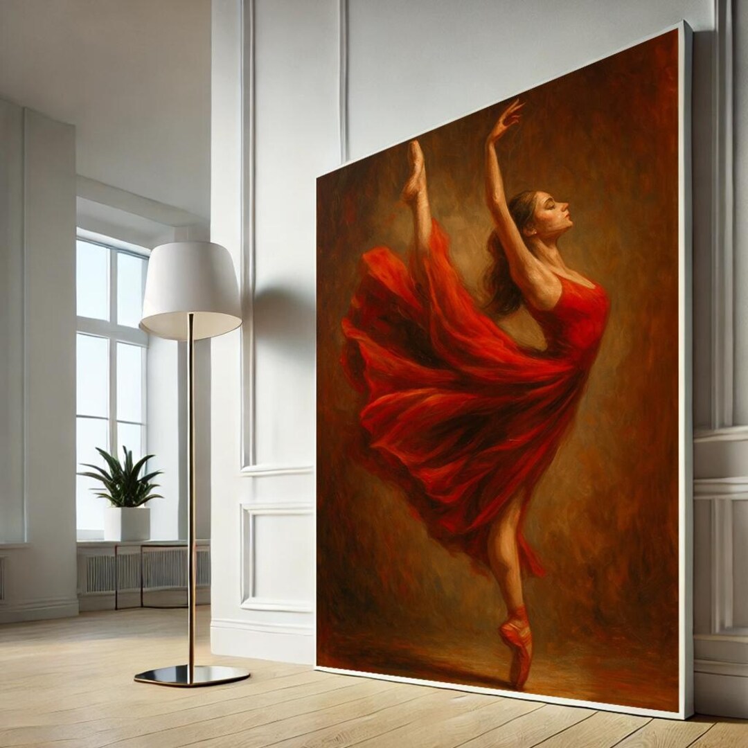 Ballerina in Red Dress Canvas Print | Elegant Living Room Wall Art - Etsy