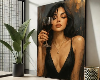 Woman with Wine Canvas Print | Elegant Portrait, Chic Interior