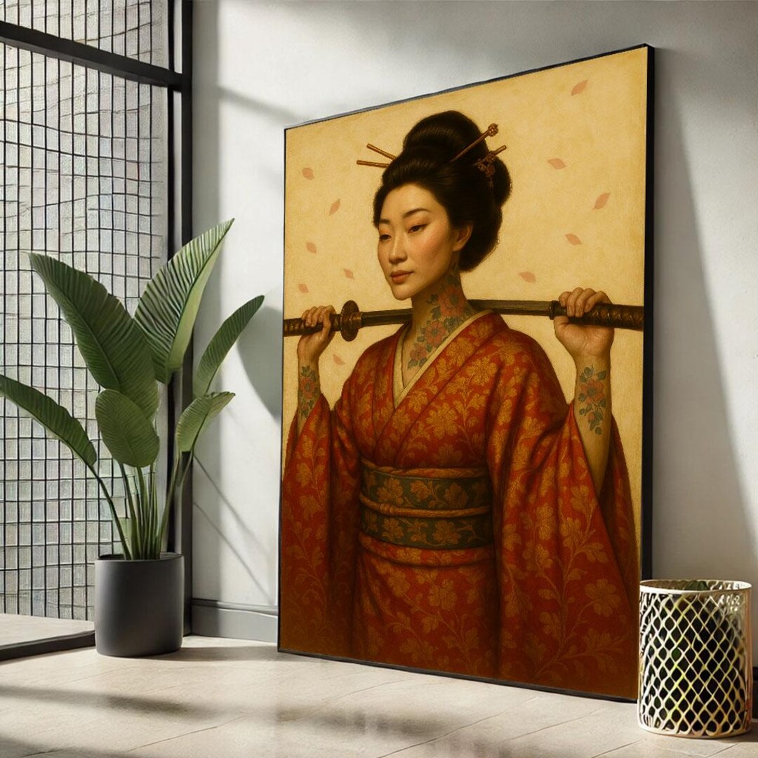 Refined Japanese Geisha Portrait Canvas Wall Art Print Elegant Living ...