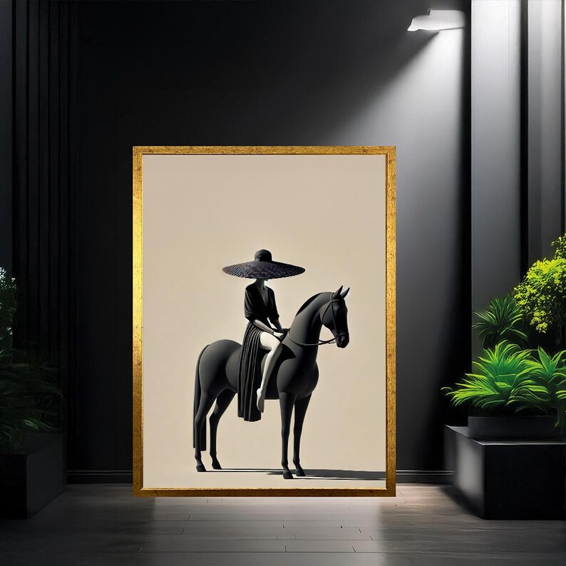 Minimalist Woman on Horse Canvas Art | Elegant Home Decor - Etsy