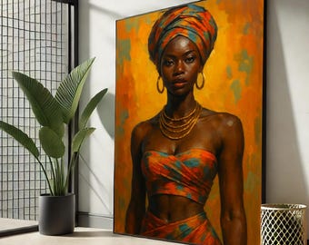 Afrocentrische vrouw canvaskunst | Levendige portretafdruk