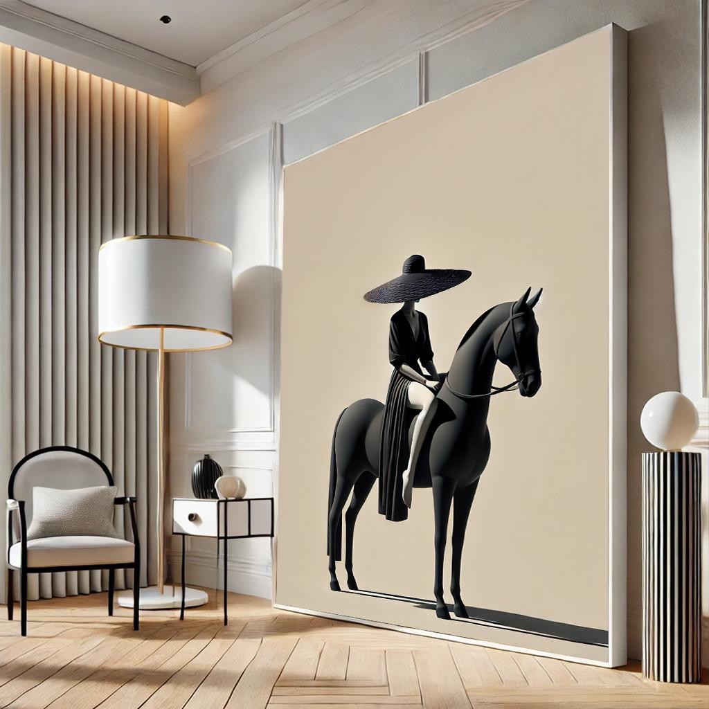 Minimalist Woman on Horse Canvas Wall Art Print | Elegant Home Decor ...