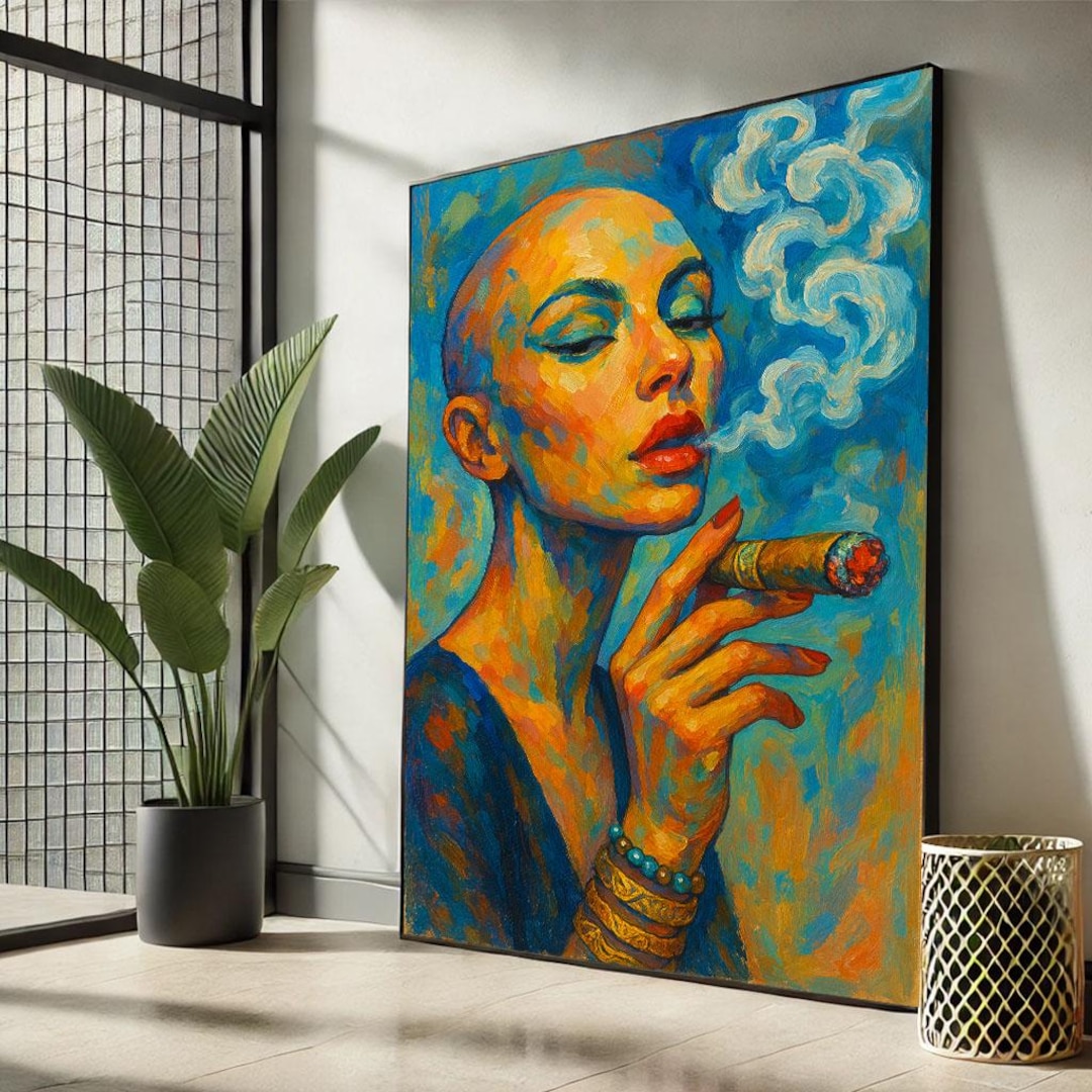 Bold Black Woman Smoking Cigar Canvas Wall Art Print Vibrant Living ...