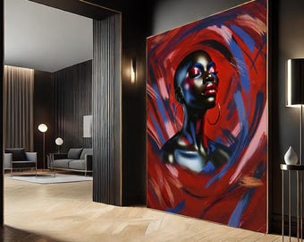 Afrocentric Black Woman Art – Red Abstract Portrait Canvas Print