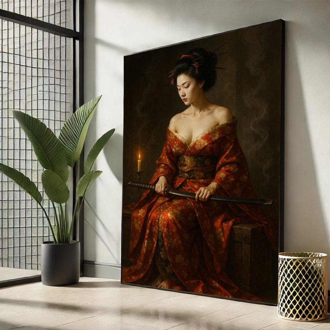 Japanese Kimono Woman Canvas Print, Elegant Living Room Art - Etsy