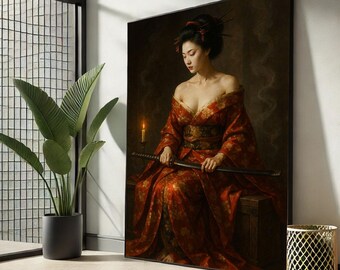 Japanese Kimono Woman Canvas Print, Elegant Living Room Art
