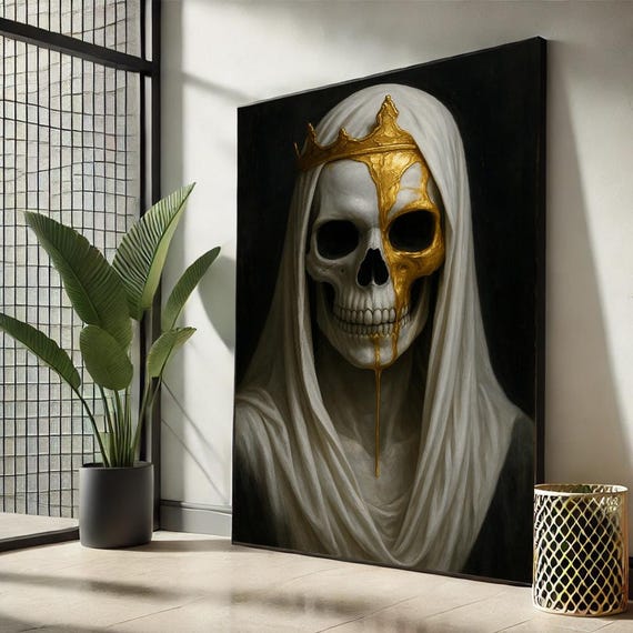 【一点物現代アート】GOD SAVE THE REP＆SKULL QUEEN Gothic Skull Queen Canvas | Dark Royal Gold Crown Art – Macabre