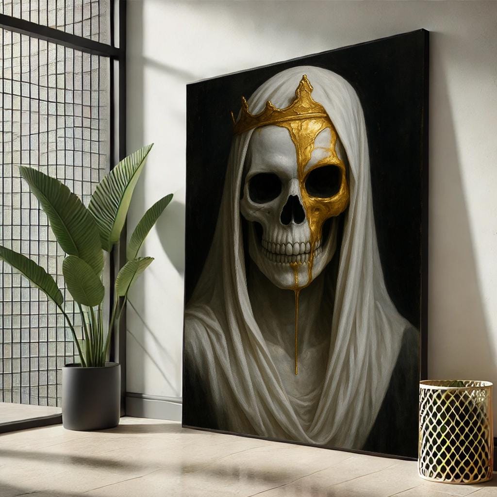 Gothic Skull Queen Canvas | Macabre Gold Crown Art - Etsy