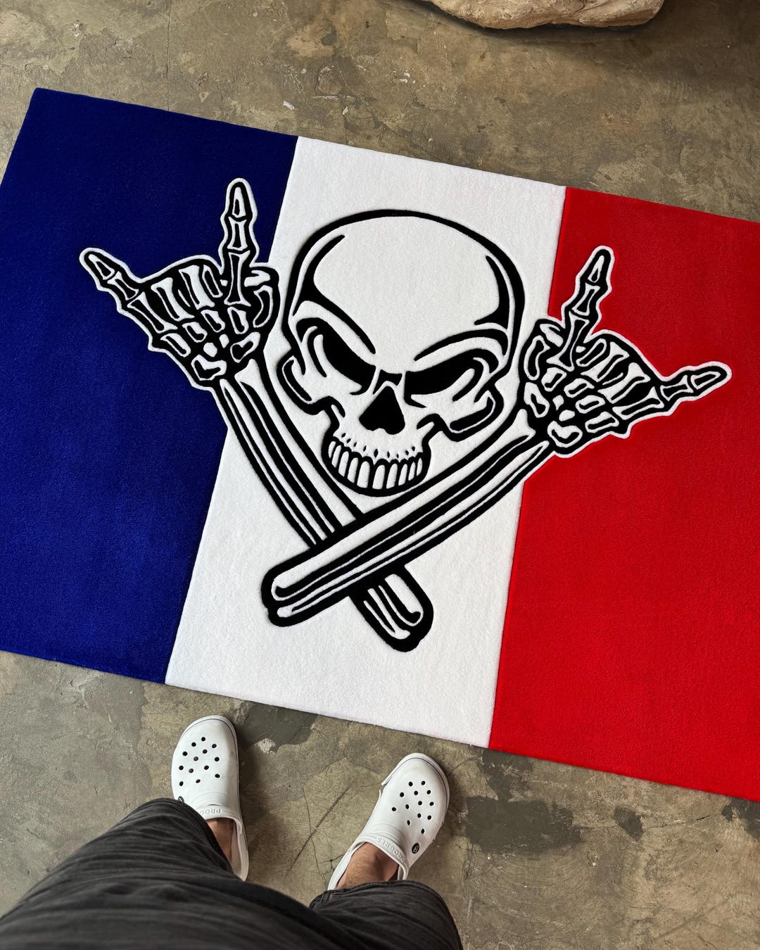 Punk Rugs Rock Skull Rug: Punk French Flag Design, Handmade Carpet - Etsy