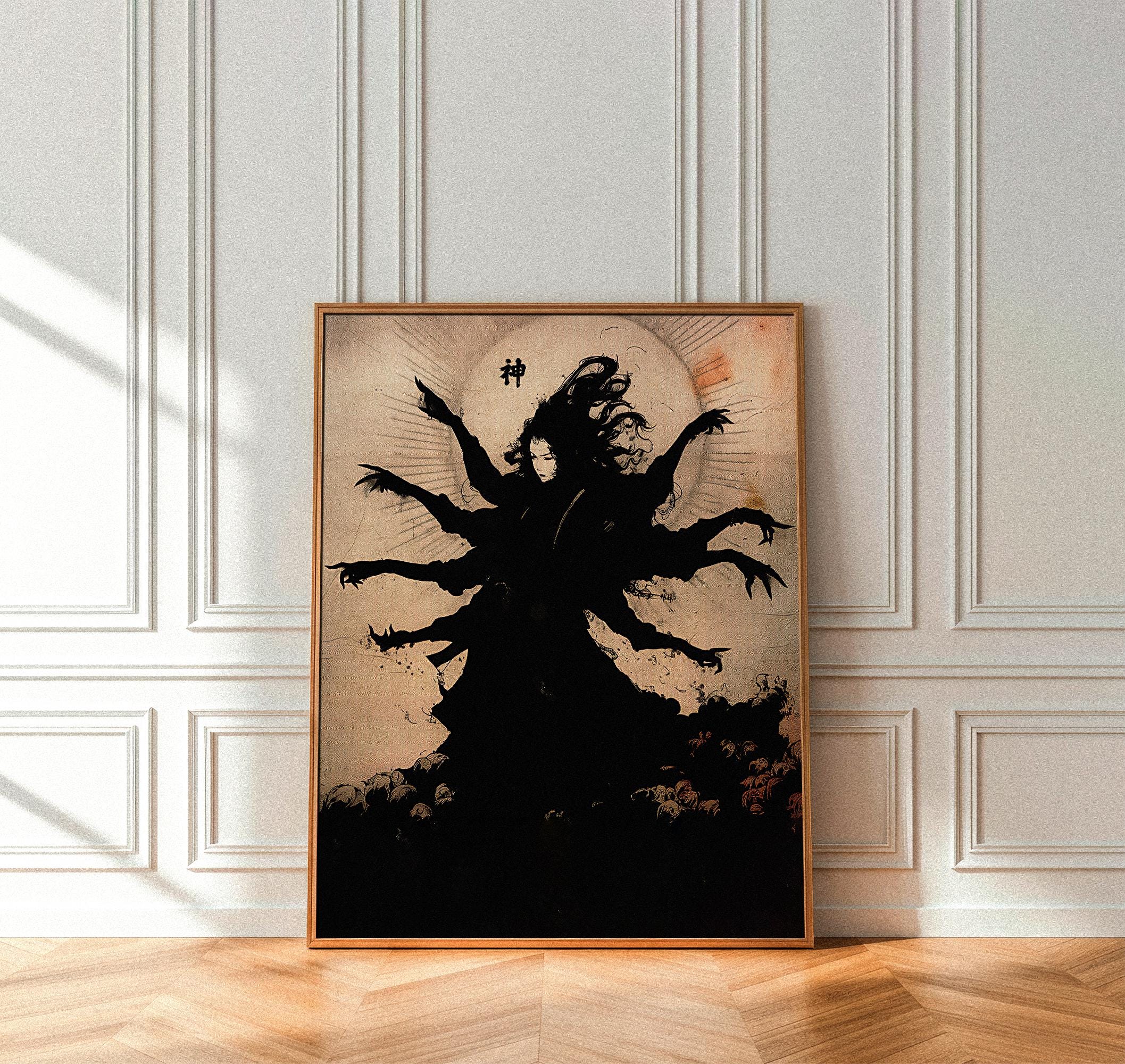 Japanese Dark Goddess Kami Canvas, Gothic Shinto Spirit Wall Decor ...