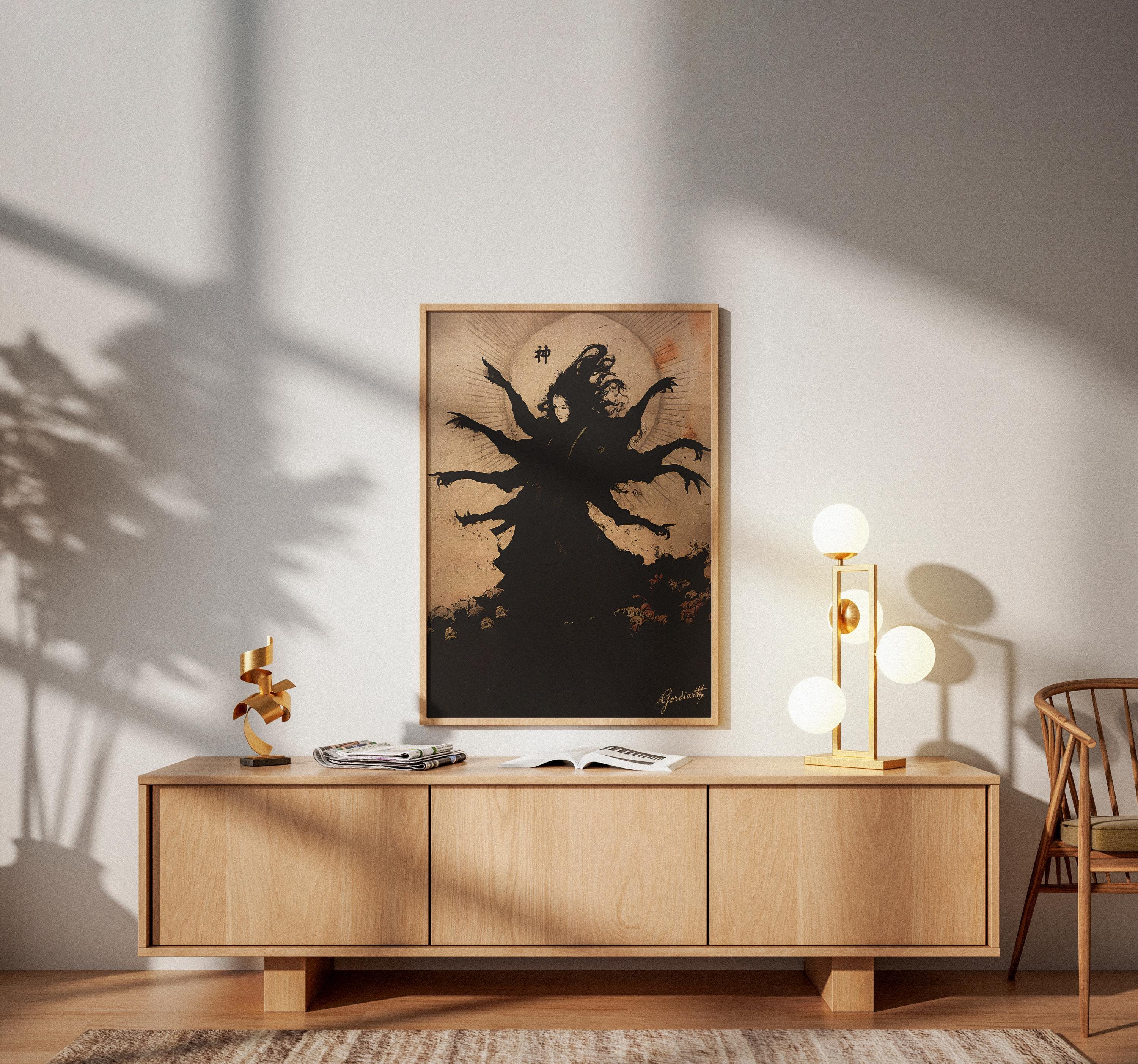 Japanese Dark Goddess Kami Canvas, Gothic Shinto Spirit Wall Decor ...