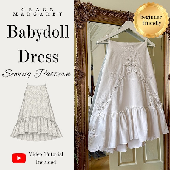 Babydoll Dress PDF Digital Sewing Pattern with Two Length and Two Strap Options // UK Sizes 6-18 // Instant Download with Video Tutorial